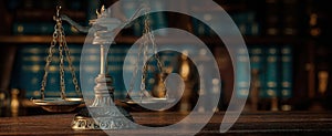 The Scales of Justice in a Vintage Law Library Setting.AI generated image