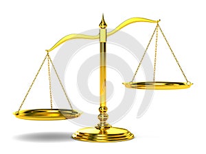 Scales justice on white background. Isolated 3D