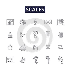 Scales line vector icons and signs. Ruler, Measurement, Metric, Dial, Weigh, Calibrate, Precision, Quantify outline photo