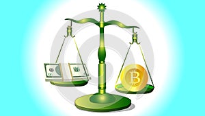 The scales are weighing the dollar and bitcoin, which weighs more heavily now in the world of economics