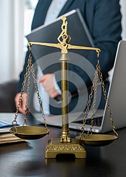 Scales workplace lawyer office laptop document table