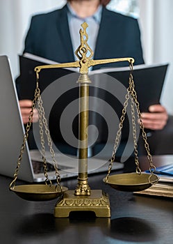 Scales workplace lawyer office laptop document table