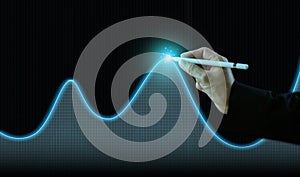 Scaleup businesses technology concept. Hand use pen draw automation scalability business chart. photo