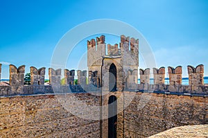 Scaligero Castle Castello di Sirmione medieval fortress, Sirmione town on Garda lake