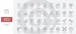 Scaling arrows line icons set, mobile app tools to maximize and minimize, change size