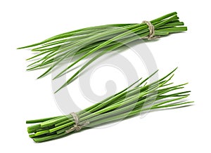 Scallion green spring onion bunch double isolated photo