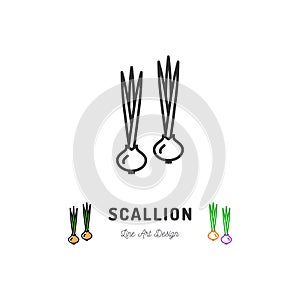 Scallion icon Green onion Vegetables logo Chives. Thin line design