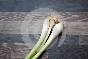 Scallions on a gray kitchen counter top