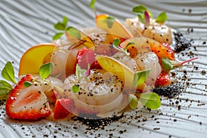 Scallop crudo with strawberries and black pepper