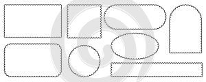 Scallop edge border and frame. Square circle and rectangle shape. Vector lace frill. Simple cute label. Outline