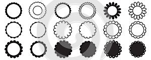 Scallop edge frames shapes. Rectangle circle border with cute lace pattern. Vector decorative collection of round frill