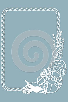 Scallop, shell, coral, in the form of a corner for decaration. Template for laser, plotter cutting, and screen printing. The