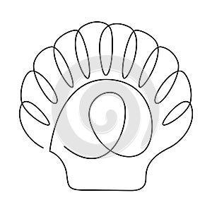 Scallop shell illustration drawn by one line. Minimalist style vector illustration