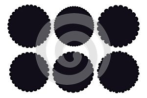Scalloped round badge or emblem, simple frame decoration icolated on white background. Stamp, wavy clip art photo