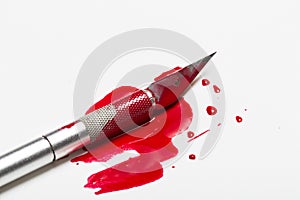 Scalpel blade with blood