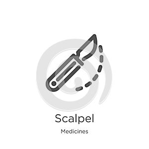 scalpel icon vector from medicines collection. Thin line scalpel outline icon vector illustration. Outline, thin line scalpel icon