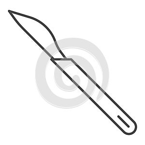 Scalpel thin line icon, Medicine concept, Hospital surgery knife sign on white background, Medical scalpel icon in