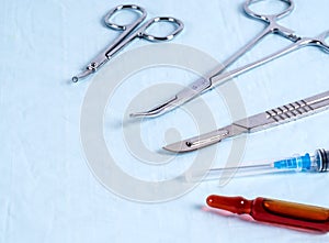 Set of surgical instruments on the table