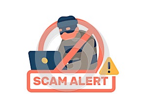 Scam alert. Computer virus detection icon. Laptop software hacking. Network protection. Hackers attack. Cyber fraud