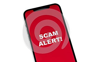 Scam Alert concept on red screen mobile
