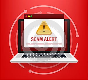 Scam alert. Hacker attack and web security vector concept, phishing scam. Network and internet security. Vector