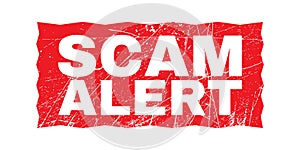 SCAM alert red stamp text on white, vector graphic