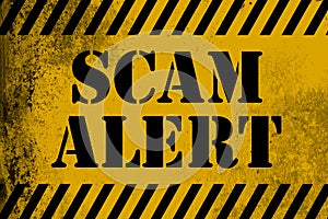 Scam alert sign yellow with stripes
