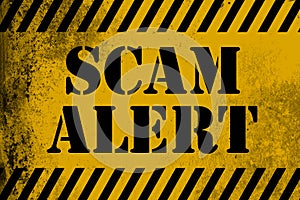 Scam alert sign yellow with stripes