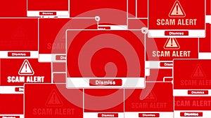 Scam alert warning error pop-up notification box on screen.
