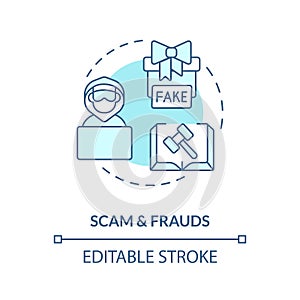 Scam and frauds blue concept icon