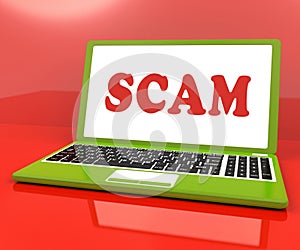 Scam Laptop Shows Scheming Hoax Deceit And Fraud Online