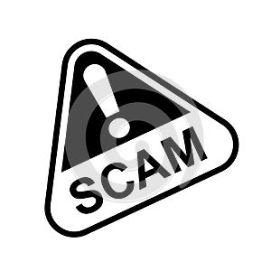 Scam triangle sign for icon isolated on white, scam warning sign graphic for spam email message and error virus, scam alert icon