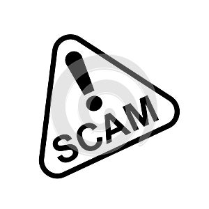 Scam triangle sign for icon isolated on white, scam warning sign graphic for spam email message and error virus, scam alert icon