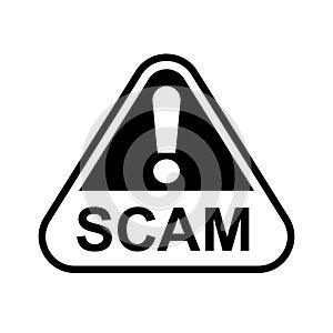 Scam triangle sign for icon isolated on white, scam warning sign graphic for spam email message and error virus, scam alert icon