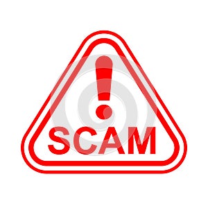 Scam triangle sign red for icon isolated on white, scam warning sign graphic for spam email message and error virus, scam alert