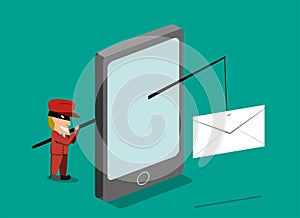 Scammer send phishing mail by mobile phone, vector