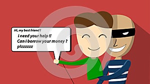 Scammer try to scam victim by chatting. vector art photo