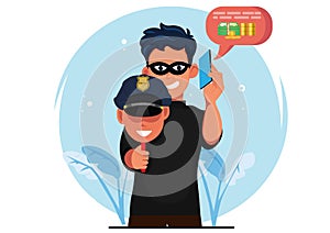 Scammers impersonate police to defraud and transfer victims\' money into their personal accounts. Vector illustration photo