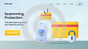 Scamming protection internet security protection technology concept for website landing homepage