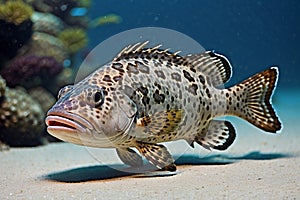 Scamp Grouper Mycteroperca phenax swimming in blue sea water