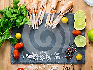 Scampis around the black rock