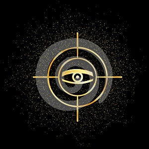 Scan eye, security gold icon. Vector illustration of golden particle background