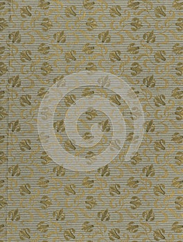 Scan the flyleaf of an old book, yellow-gray-brown, with dense and intricate floral pattern.