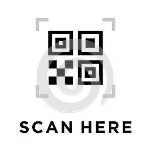 Scan here QR Code vector border icon. This icon use for admin panels, website, interfaces, mobile apps