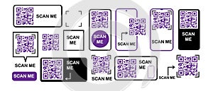 Scan me frame. Vector QR code icon frame set for mobile and web.