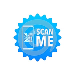 Scan me icon with QR code. Inscription scan me. QR code label.
