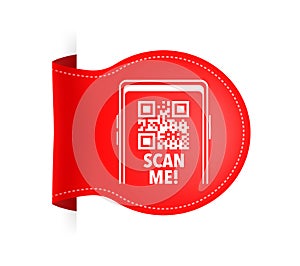 Scan me icon with QR code. Inscription scan me. QR code label.