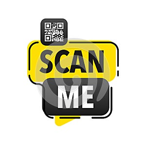 Scan me icon with QR code. Inscription scan me. QR code label.