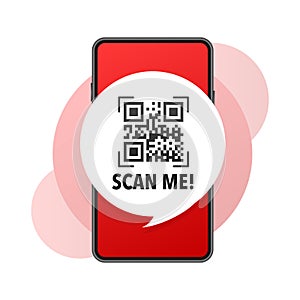 Scan me icon with QR code. Inscription scan me. QR code label.