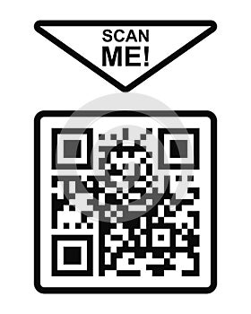 Scan me icon. QR code in square frame. Template of quick responce matrix barcode grid. Digital label with electronic